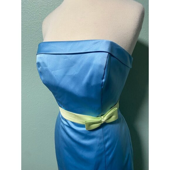 Alfred Angelo Women's Blue and Lime Green Bow Strapless Dress Prom Dance Size 8 - Picture 4 of 12
